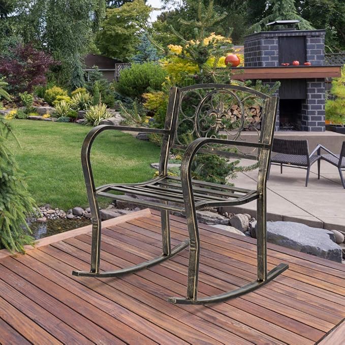 Outdoor Patio Rocking Chair, Rocking Chairs Adult Patio Carved Vintage Outdoor Indoor - Photo 3