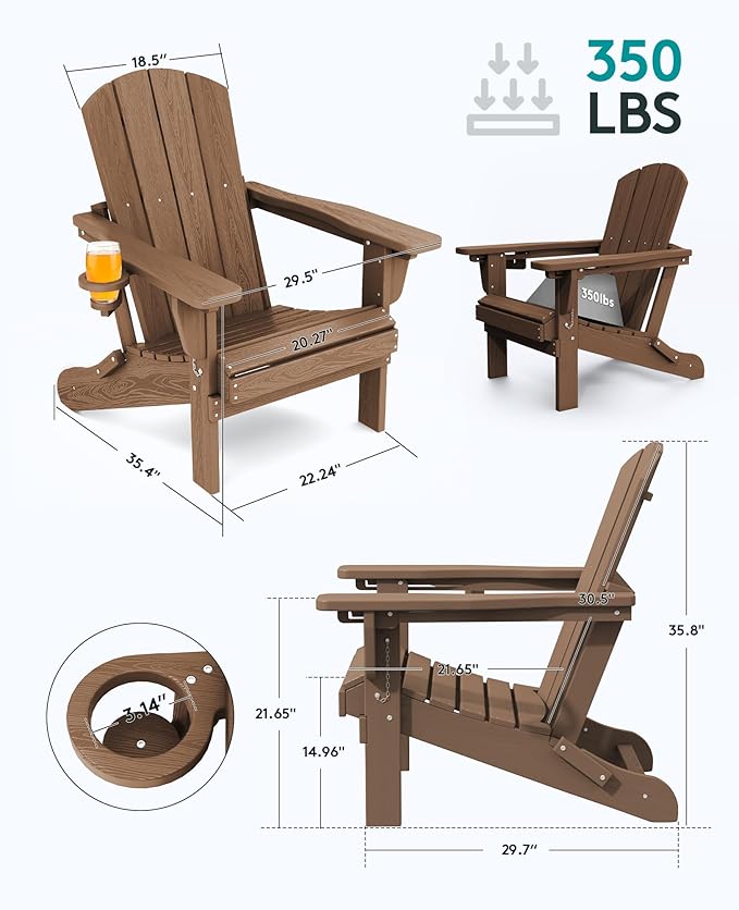 SERWALL 5-Piece Adirondack Chair and Ottoman and Table Set, Brown - Photo 5