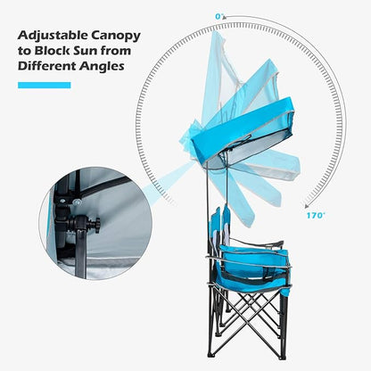 S AFSTAR Double Camping Chair w/Shade Canopy, 2-Person Folding Camp and Beach Chair with Mini Table Beverage Cup Holder Carrying Bag, Collapsible Camping Chairs for Garden Patio Pool Beach