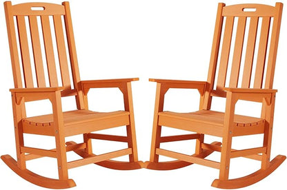 Psilvam Oversized Outdoor Rocking Chair Set of 2, Porch Rocker with 21" Wide Seat and 32" Tall Backrest, Pre-Assembled with Most Components for Effortless Installation (Orange)