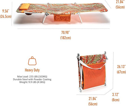 daystar SunnyFeel Beach Lounge Chair, Backpack Reclining Beach Chairs Lay Flat, Face Down Tanning Chair, Folding Camping Chairs Portable Camp Cot with Backpack Straps for Outdoor/Picnic/Lawn