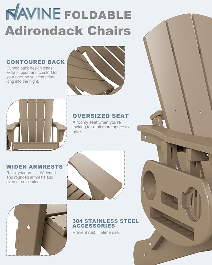 Adirondack Chair Set of 8, HDPE Folding Adirondack Chair with Multifunctional Cup Holder - Photo 4