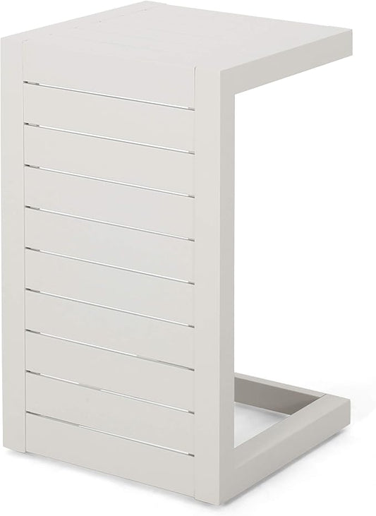 Christopher Knight Home Jesse Coral Outdoor Modern Aluminum C-Shaped End Table, White