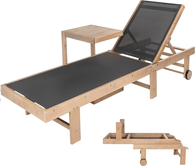 JONATHAN Y LNG1101B-2SET Trabuco Coastal Modern Acacia Wood Mesh 3-Position Outdoor Foldable Chaise Lounge Set with - Photo 1