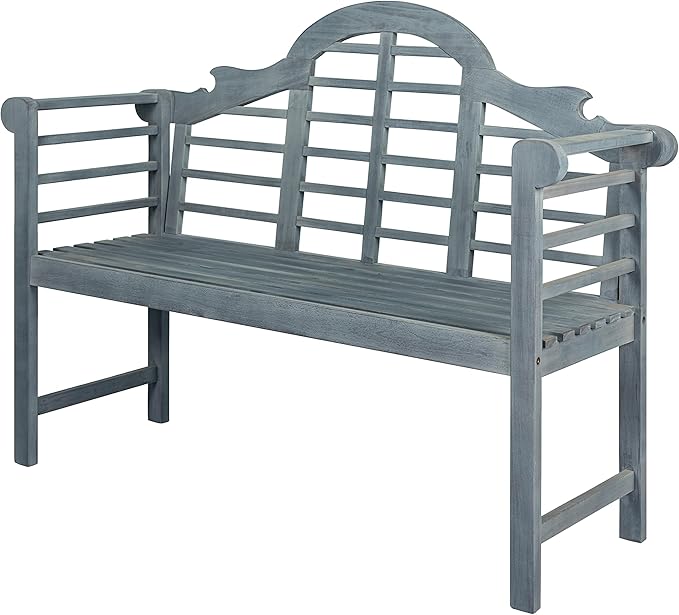 Eyely HNB103B Lucy 51.2" 3-Seat Arched 600-Lbs Support Acacia Wood Outdoor Garden Patio Bench for Garden, Lawn, Backyard, Pool, Deck, Beach, Firepit, Gray