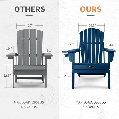 FUNBERRY Folding Adirondack Chair Set of 4, HDPE All Weather Fire Pit Chairs with Cup Holder for Outdoor