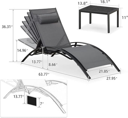 PURPLE LEAF Patio Oversized Chaise Lounge Chair Set with 2 Side Table Pool Adjustable Recliner Chairs for Outside Beach Outdoor Sunbathing Tanning Poolside Loungers