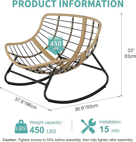 Fancyango Oversized Egg Rocking Chair for Indoor/Outdoor – All-Weather Wicker Rattan Lounge Chair with Cushion, Patio Rocker for Porch, Garden, or Balcony (Dark Grey1, 37.8" D x 36.6" W x 33" H)