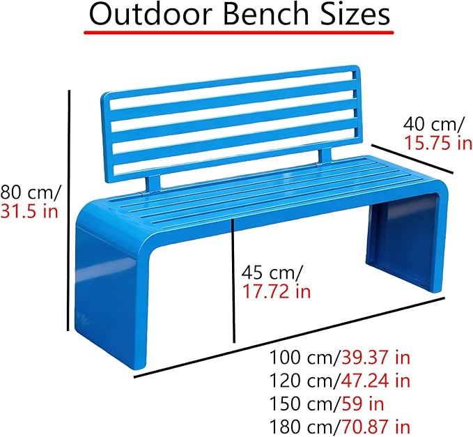 Metal Garden Bench, Outdoor Benches Weatherproof 100/120/150/180 Cm Patio Bench with Backrest, Park Benches Seat for Outside Picnic Yard Front Porch Outdoor Furniture Deco(Coffee,150 cm/59 in)