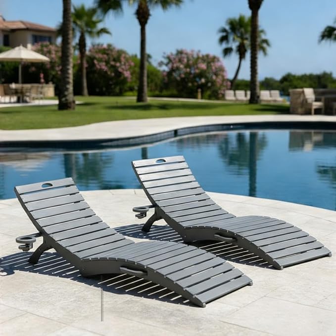 Pre-Assembled Folding in-Pool Lounge Chair, HDPE Outdoor Chaise Lounge with Cup Holder, Pool Lounge Chair for Poolside - Photo 1