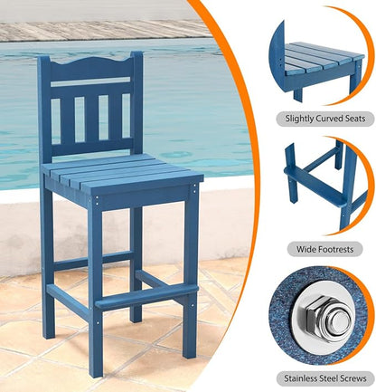 Sundale Outdoor Tall Adirondack Bar Chair Set of 2, HDPE Patio Stools with Backrest, 27.5 Inch Seat Height Tall Bistro Dining Counter Stool, All-Weather Pub Height Chair (Blue, 4 Bar Stools)