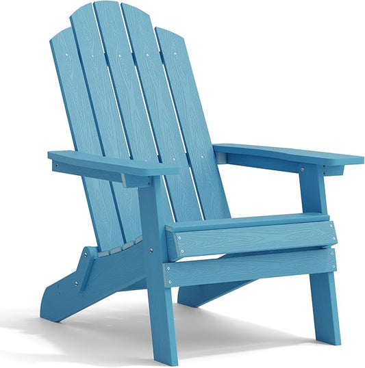 MXIMU Folding Adirondack Chair for Outdoor: Easy to Assemble and Comfortable Adirondack Chairs - All Weather Composite Plastic Chair for Outside Fire Pit Patio Lawn Garden Backyard Use(Blue)