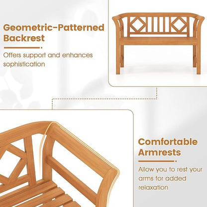 RELAX4LIFE Acacia Wood Outdoor Bench - 2 Person Patio Loveseat with Backrest and Armrests, 47 inch Garden Bench for Backyard, Porch, Lawn and Poolside, 800 lbs Weight Capacity