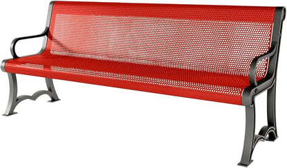 COATEDOUTDOORFURNITURE Coated Outdoor Furniture Heavy-Duty Outdoor Bench Thermoplastic Coated, Punched Steel, Commercial-Grade Garden Bench, Made in America (Portable with Back, 6 Ft, Red)