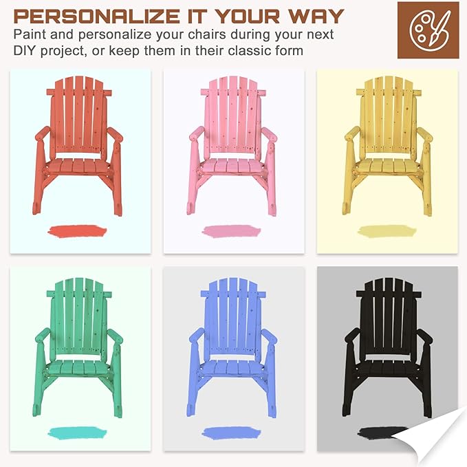 HOMEDIARY Wooden Adirondack Rocking Chair, Patio Log Rocker Outdoor Lounge Chair w/Slatted Wooden Design, High Fanned Back & Classic Rustic Style for Garden Patio Backyard Porch (Set of 2, Natural)