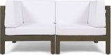 GDFStudio Outdoor Sectional Loveseat Set | 2-Seater | Acacia Wood | Water-Resistant Cushions | Gray and White - Photo 1