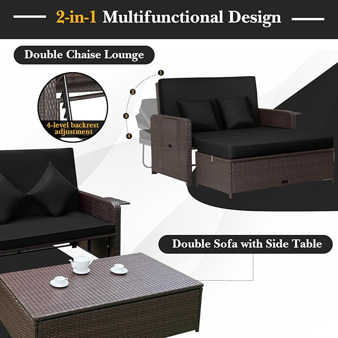 Tangkula Patio Rattan Daybed with 4-Level Adjustable Backrest - Photo 7