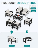 SERWALL Patio Conversation Sets, 7 Piece, Black Frame with Khaki Cushions - Photo 2