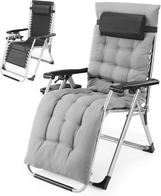 NEWBULIG Zero Gravity Chair, Folding Outdoor Patio Recliner, Reclining Camping Lounge Chair with Cup Holder Trays and Removable Cushion for Indoor Outdoor Beach