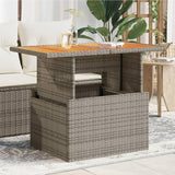 vidaXL Adjustable Garden Table Grey Poly Rattan with Solid Acacia Wood 39.4X21.7In Indoor Outdoor Dining Holds 6 People - Photo 2