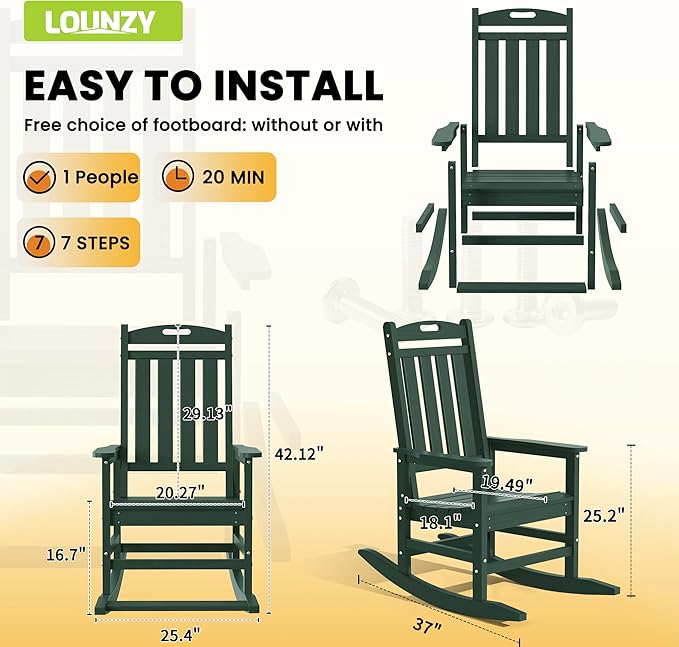 LOUNZY HDPE Outdoor Rocking Chairs Set of 8, Green