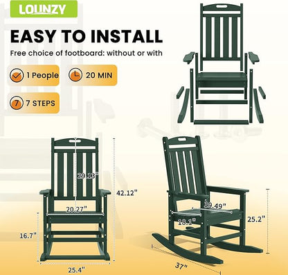 LOUNZY HDPE Outdoor Rocking Chairs Set of 8, Green