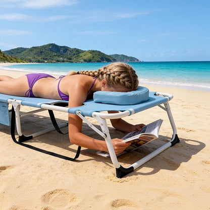 ABORON 4-in-1 Lounge Chair with Face & Arm Holes for Tanning, 440LB Heavy-Duty Folding Recliner with Plush Cotton Cushion, No Assembly Tri-Fold Guest Bed for Sunbathing, Poolside, Office Nap & Camping