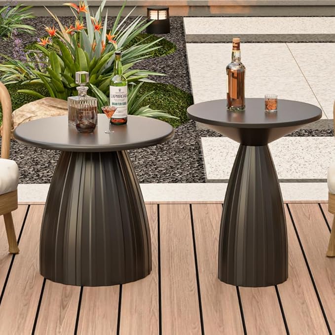 Round Metal Outdoor Patio Side Table Set of 2, Steel Outdoor Accent Table, Black Small End Table, PatioFurniture - Photo 1