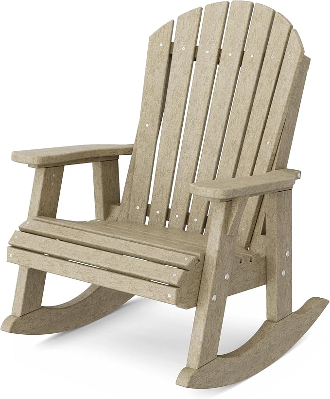 Wildridge Heritage Adirondack Rocking Chair, Weathered Wood - Outdoor Weather Resistant HDPE Rocking Chair for Patio, Deck, Fire Pit