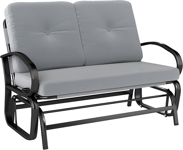 Outsunny Outdoor Glider Bench, 2-Person Patio Rocker Loveseat with Tufted Cushions, Steel Frame for Porch - Photo 1