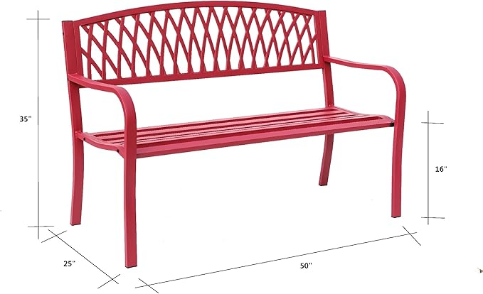Hi-Line Gift Ltd. Passionate Red Reverie- Steel and Cast Iron Garden Bench