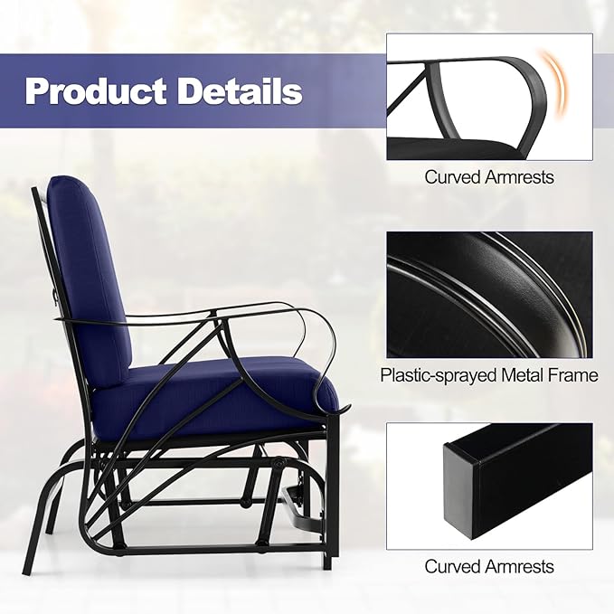 Tangkula Outdoor Patio Glider, Metal Framed Gliding Chair with Cushion - Photo 7