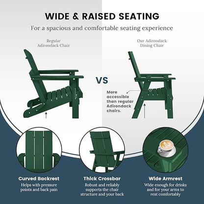 WO WESTIN OUTDOOR HDPE Shoreside Modern Curveback Adirondack Dining Chair,Dark Green