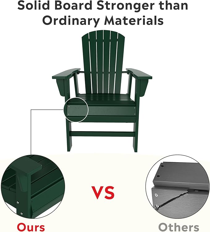 Costaelm Outdoor Adirondack Chair, HDPE Patio Balcony Chairs, Portside Seashell Nautical Curveback Adirondack Chair and Fire Pit Chairs, Dark Green