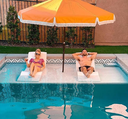 Aqua Outdoors in-Pool Chaise Set - Two Chaises - Two Headrest Pillows and One in Pool Side Table - for ledges up to 9" inches (White Granite-Blue)