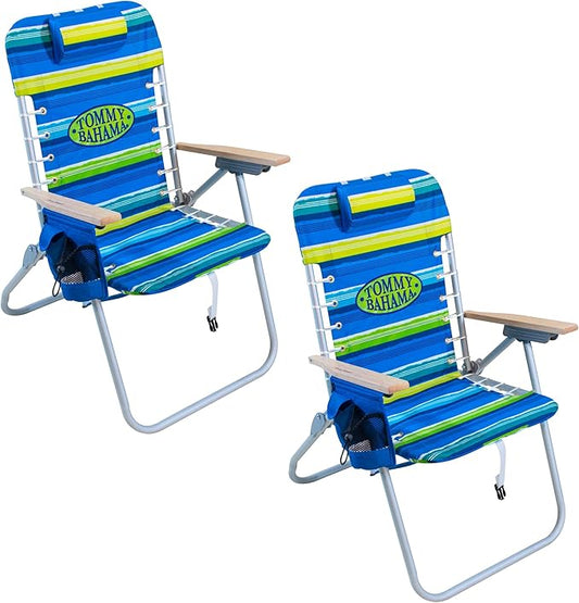 Tommy Bahama Hi-Boy 17" Seat Height 4-Position Lace-Up Suspension Folding Beach Backpack Chair