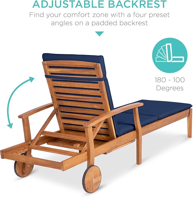 Best Choice Products 79x26in Acacia Wood Chaise Lounge Chair Recliner, Outdoor Furniture for Patio - Photo 6