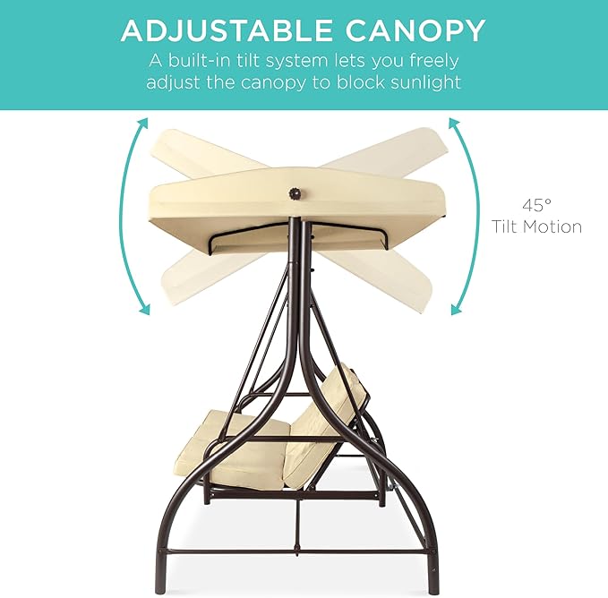 Best Choice Products 3-Seat Outdoor Large Converting Canopy Swing Glider, Patio Hammock Lounge Chair for Porch - Photo 5