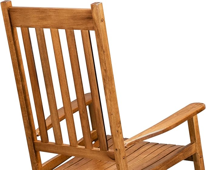 Wooden Rocking Chair for Outdoor Use, Traditional Style Porch Rocker with Smooth Gliding Motion, Weather Resistant Natural Wood Finish Outdoor Furniture, 24.4" W x 33.9" D x 46.1" H