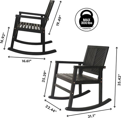 JONATHAN Y RCK100C Ned Modern Chevron-Back 300-Lbs Support Acacia Wood Patio Outdoor Rocking Chair for Garden, Lawn, Backyard, Pool, Deck, Beach, Firepit, Black
