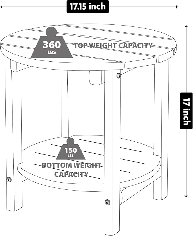 LZRS Round Adirondack Side Table Double End Table, Outdoor Side Tables for Patio, Backyard, Pool, Indoor Companion - Photo 3