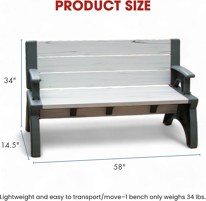 Convert-a-Bench 2-in-1 Outdoor Bench & Picnic Table - Foldable, Weather-Resistant Seating - Perfect for Patio, Lawn - Photo 2