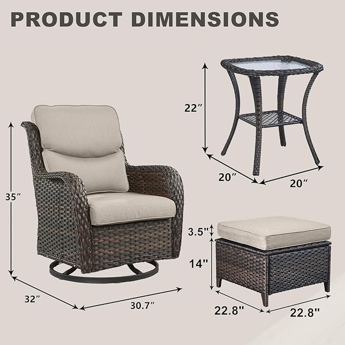Rilyson Wicker Patio Furniture Set - 5 Piece Rattan Outdoor Sectional Conversation Sets with 2 Swivel Rocking Chairs - Photo 3