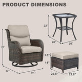 Rilyson Wicker Patio Furniture Set - 5 Piece Rattan Outdoor Sectional Conversation Sets with 2 Swivel Rocking Chairs - Photo 3