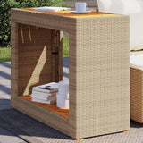 vidaXL Patio Side Table - Wooden Top, Poly Rattan, Beige/Brown, 39.4"x15.7"x29.5" for Garden, Backyard, Patio - Photo 2