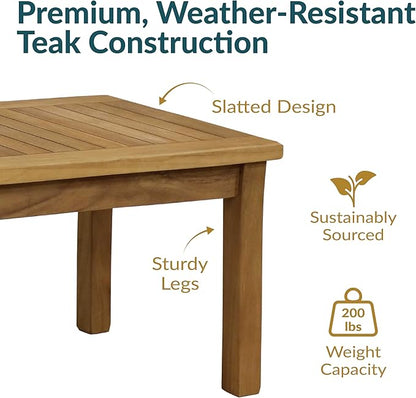 Sunnydaze 45-Inch Solid Teak Rectangular Outdoor Coffee Table - Patio Coffee Table for Outside - Light Brown Wood Stain Finish