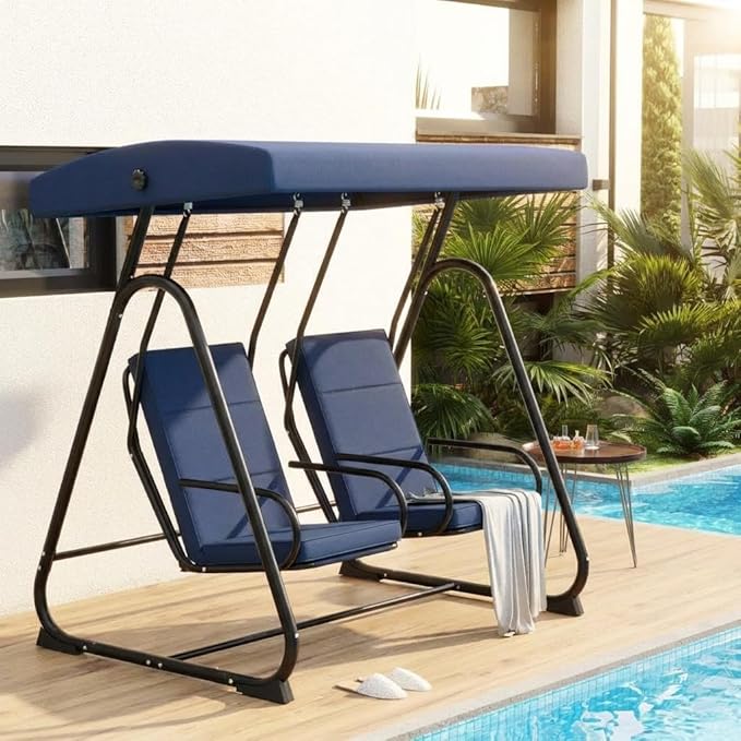 2-Person Outdoor Swing Chair with Canopy, Heavy Duty Patio Glider Bench, High Back Support, Detachable Cushions - Photo 1