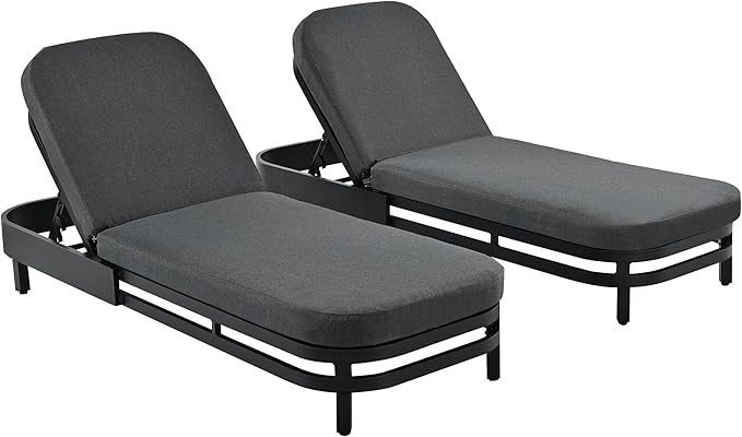 Merax Outdoor Lounge Chair Set of 2, Modern Aluminum Chaise Loungers with Premium Olefin Cushions - Photo 8