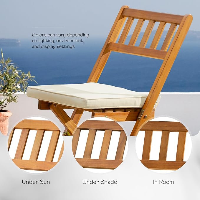 IDZO Serene Bistro Set – 2-Piece Foldable Acacia Wood Chairs with Cushions, FSC-Certified Durable Construction - Photo 8
