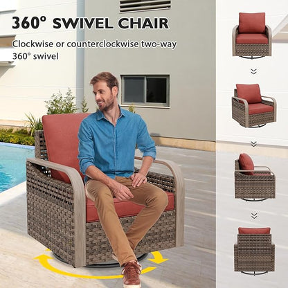 EAGLE PEAK Modern Wicker Outdoor Glider Rocking Chair, Swivel Rocker, Rattan Patio Furniture for Yard Deck Porch Garden, 1 Chair, Brown/Red